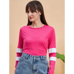 MINT STREET Women Fuchsia V-Neck Pockets T-shirt-picture-10