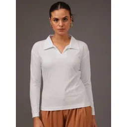 MINT STREET Women Striped Polo Collar Pockets T-shirt-picture-28