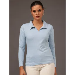 MINT STREET Women Striped Polo Collar Pockets T-shirt-picture-22