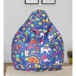 mintwud from pepperfry Urban Desi Print XXXL Fabric Bean Bag with Beans in Blue Indian Colour-picture-16
