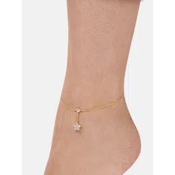 MINUTIAE Gold-Plated White Crystal Studded Handcrafted Nakshatra Anklet-picture-21