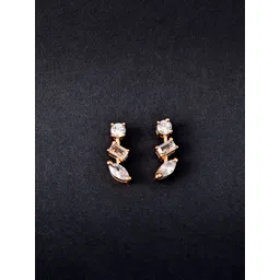 MINUTIAE Rose Gold Plated & White Geometric Crystals Drop Earrings-picture-25