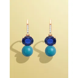 MINUTIAE Rose Gold Plated Stones Studded And Pearls Beaded Spherical Drop Earrings-picture-17