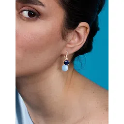 MINUTIAE Rose Gold-Plated Stones Studded And Pearls Beaded Spherical Drop Earrings-picture-18