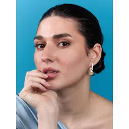 MINUTIAE Rose Gold Plated Stones Studded And Pearls Beaded Spherical Hoop Earrings-picture-25