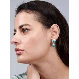 MINUTIAE Silver-Plated Artificial Stones Studded & Pearls Beaded Spherical Drop Earrings image 4