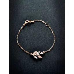 MINUTIAE Women Rose Gold-Toned & White Crystal Studded Marquise Vine Bracelet-picture-15