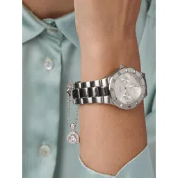 MINUTIAE Women Silver-Toned & Plated Crystal Studded St. Valentine Watch Charm Bracelet-picture-15