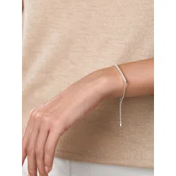 MINUTIAE Women Silver-Toned & White Brass Crystals Handcrafted Silver-Plated Link Bracelet-picture-11