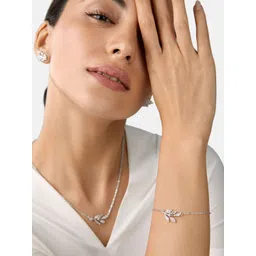 MINUTIAE Women Silver-Toned Brass Crystals Handcrafted Silver-Plated Charm Bracelet image 4