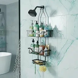 MIORAH 3-Tier Hanging Shower Caddy for Bathroom – Rustproof Wall Mount Storage Organizer Rack with Soap Holder, No Drilling Bathroom Shelf for Toiletries Use-picture-10