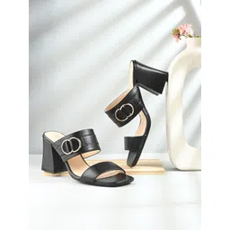 MIORAH Textured Leather Block Sandals Heels-picture-17