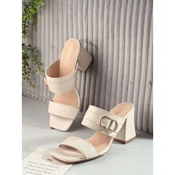 MIORAH Women Leather Embellished Block Sandals with Buckles-picture-33