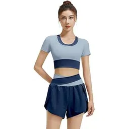 mippo Women's Sportswear 2-Piece Set Round Neck Short Sleeves Top and Bottom Solid Color Yoga Running Fitness Wear-picture-38