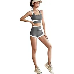 mippo Women's Workout 2 Piece Set U-Neck Sleeveless Crop Top and High Waist Shorts-picture-18
