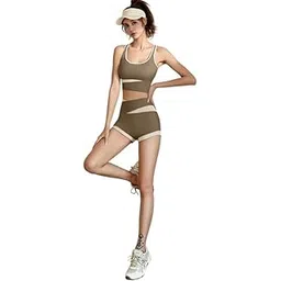 mippo Women's Workout 2 Piece Set U-Neck Sleeveless Crop Top and High Waist Shorts-picture-15
