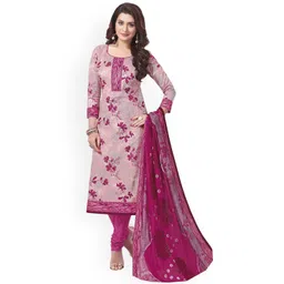 MIRAAN Round Neck Floral Printed Pure Cotton Straight Kurta with Churidar & Dupatta-picture-36