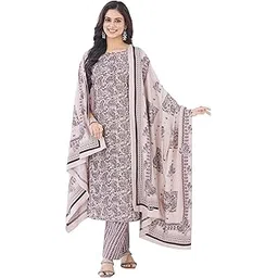 miraan Unstitched Printed Cotton Salwar Suit Dress Material For Women (BAND3309, Brown, Free Size)-picture-19
