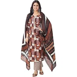 miraan Unstitched Printed Cotton Salwar Suit Dress Material For Women (BAND3315, Brown, Free Size)-picture-10