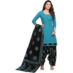 miraan Women Cotton Unstitched Dress Material (BAND6013, Blue, Free Size)-picture-17