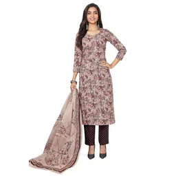 miraan Unstitched Printed Cotton Salwar Suit Material For Women (BAND2915, Grey, Free Size) image 1