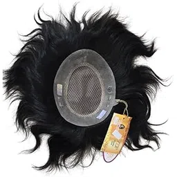 Mirage 2 Layer Without Skin Base Full Head Human Hair Patch With Cotton Mesh Base Inside | Hair Wig Toupee for Cover Baldness Hairpieces | Hair Replacement System for Men and Boys | Black (9x6)-picture-50