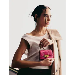 Miraggio Anna Pink Textured Top Handle Crossbody Bag With Detachable Strap-picture-24