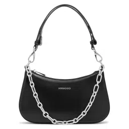 Miraggio Black Solid Medium Shoulder Handbag-image-4