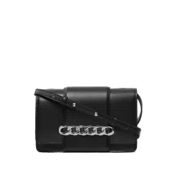 Miraggio Black Solid Medium Sling Handbag-image-2