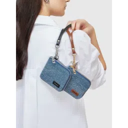 Miraggio Fabia Denim and Brown Small Textured Zip around Wallet for Women-picture-16