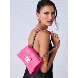 Miraggio Myra Pink Quilted Medium Leather Cross Body Bag-picture-11