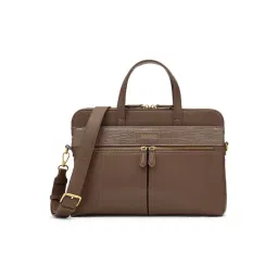 Miraggio Taupe Reese Textured Large Laptop Bag-picture-21