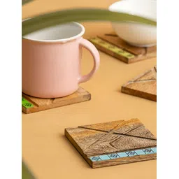 Mirai Woods Brown 4 Pcs Abstract Printed Mango Wood Coasters-picture-31