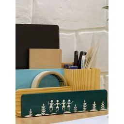 Mirai Woods Brown & Green Regular Wooden Dancing Tribal Desk Organiser-picture-12