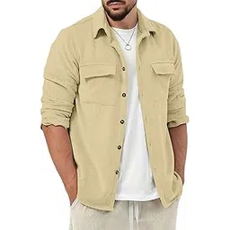 miramichi Corduroy Men's Full Sleeve Casual Striped Shirt - Comfort Fit, Ideal Stylish and Versatile Clothing (L, Cream)-picture-42