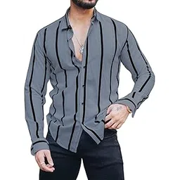 miramichi Men's Striped Slim Fit Lycra Shirt | Full Sleeve Stretchable Shirt | Trendy Black and White Vertical Stripes for Casual-picture-21