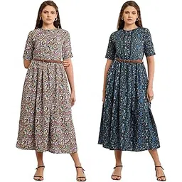 miranga Women's Fit and Flare Floral Printed Long Maxi Dress Pack of 2-picture-26