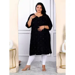 Miravan Black Embroidered Straight Plus Size Kurti-picture-21