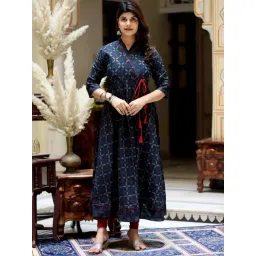 Miravan Blue Cotton Angrakha Printed Kurta-picture-46