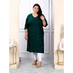 Miravan Green Embroidered Straight Plus Size Kurti-picture-47