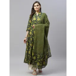 Miravan Green Floral Print Anarkali Kurta With Dupatta-picture-43