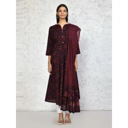 Miravan Maroon Cotton Printed Anarkali Kurta With Dupatta-picture-30