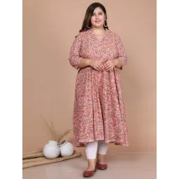 Miravan Peach Cotton Floral Print Anarkali Kurta-picture-23