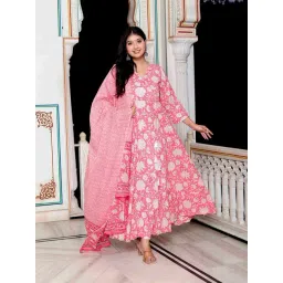 Miravan Pink Floral Print Anarkali Kurta With Dupatta-picture-34