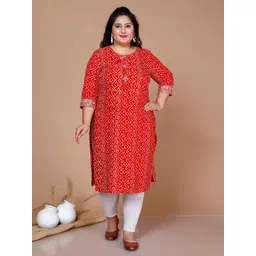 MIRAVAN Plus Size Bandhani Printed Kurta-image-39