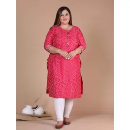 MIRAVAN Plus Size Bandhani Printed Straight Kurta-image-16