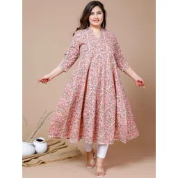 MIRAVAN Plus Size Floral Printed Mukaish Anarkali Empire Pure Cotton Kurta-image-23