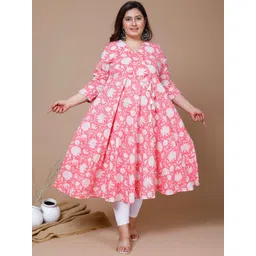 MIRAVAN Plus Size Floral Printed Mukaish Anarkali Empire Pure Cotton Kurta-image-43