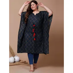 MIRAVAN Plus Size Geometric Printed Cotton Flared Sleeves Kaftan Kurta-image-17