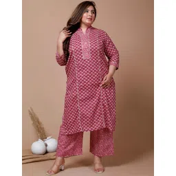 MIRAVAN Plus Size Women Floral Printed Pure Cotton Kurta with Palazzos-image-0